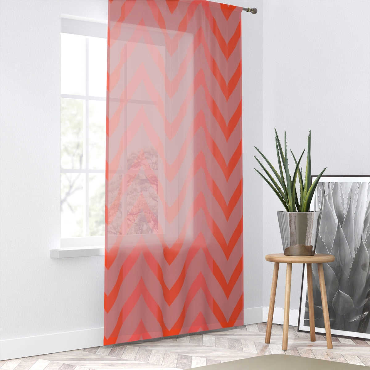 RED CHEVRONS - SHEER Window Curtain