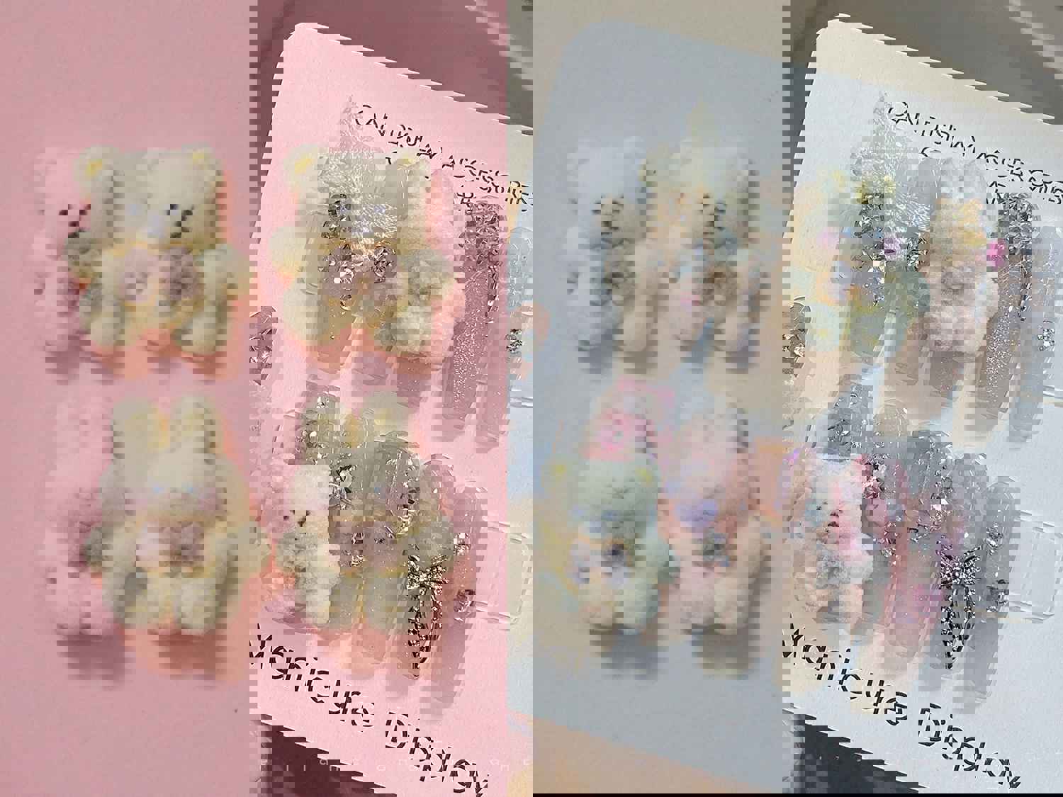 2pcs Cream White Cute Cartoon Velvet Bear & Rabbit Nail Decals