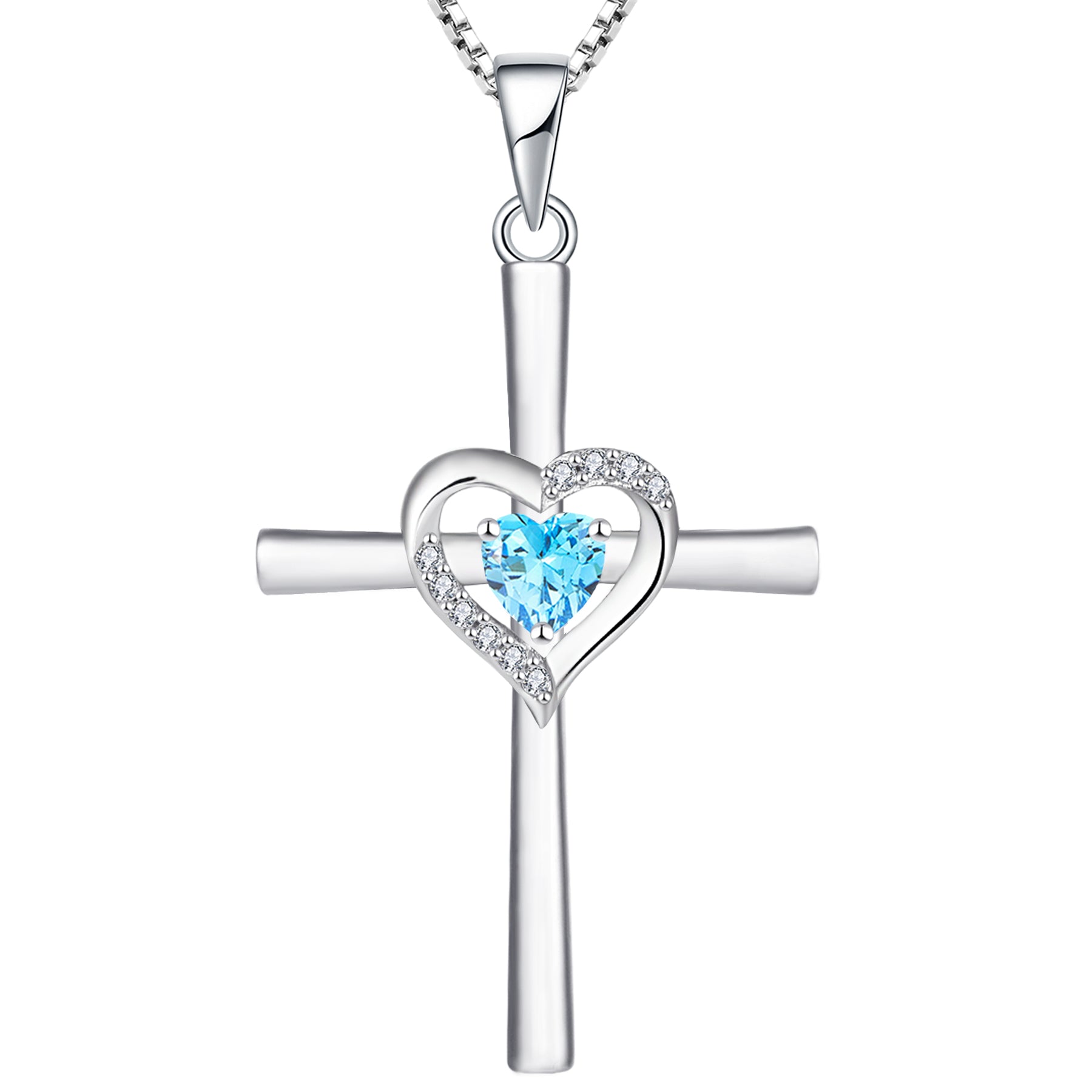 Yeelery Silver Pendant Gemstone Heart Cross Necklace