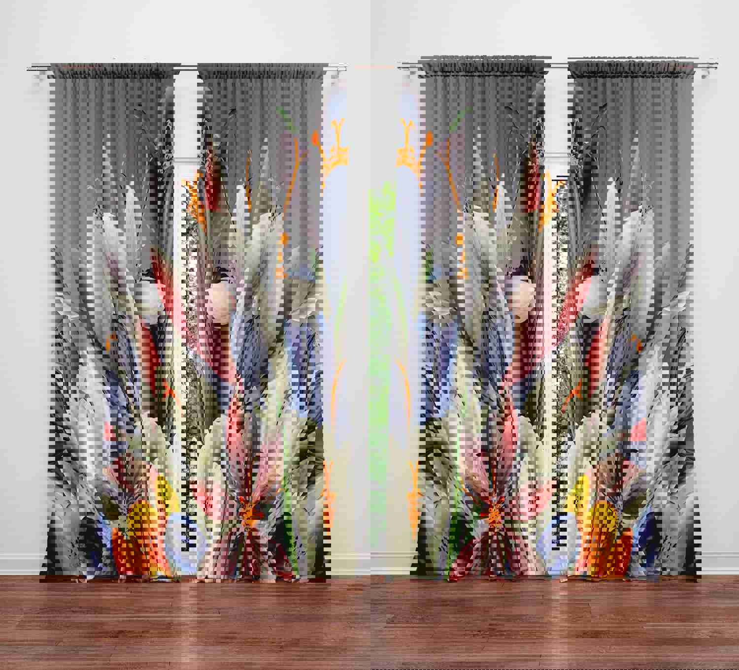 Modern Gray Floral Window Curtains - Light-Filtering & Elegant