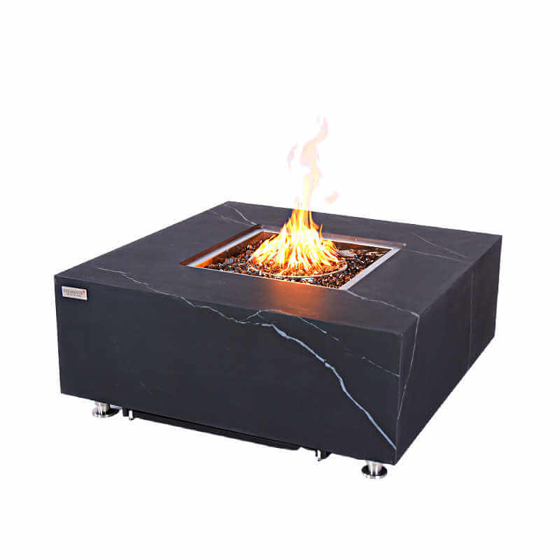 Elementi Plus Sofia Black Marble Porcelain Square Fire Pit Table - OFP103BB