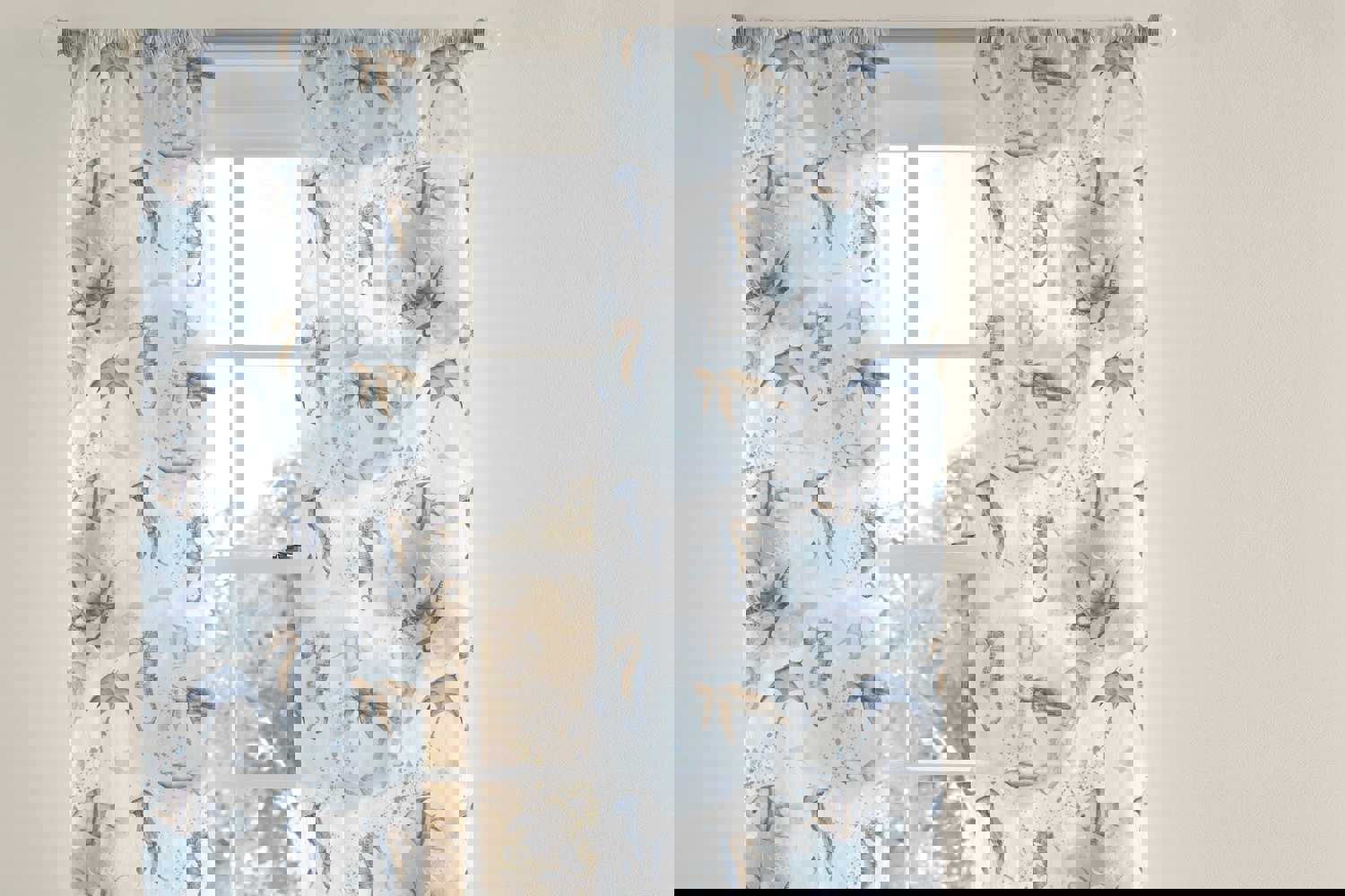 Ocean Animals Sheer Curtain - Under the Sea Nursery Decor