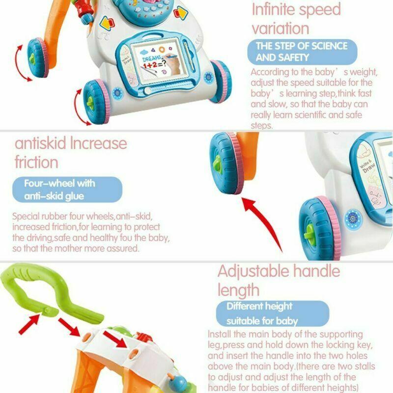 Interactive Baby Walker 3 in 1 - First Steps Push Along Bouncer Activity Music Toy