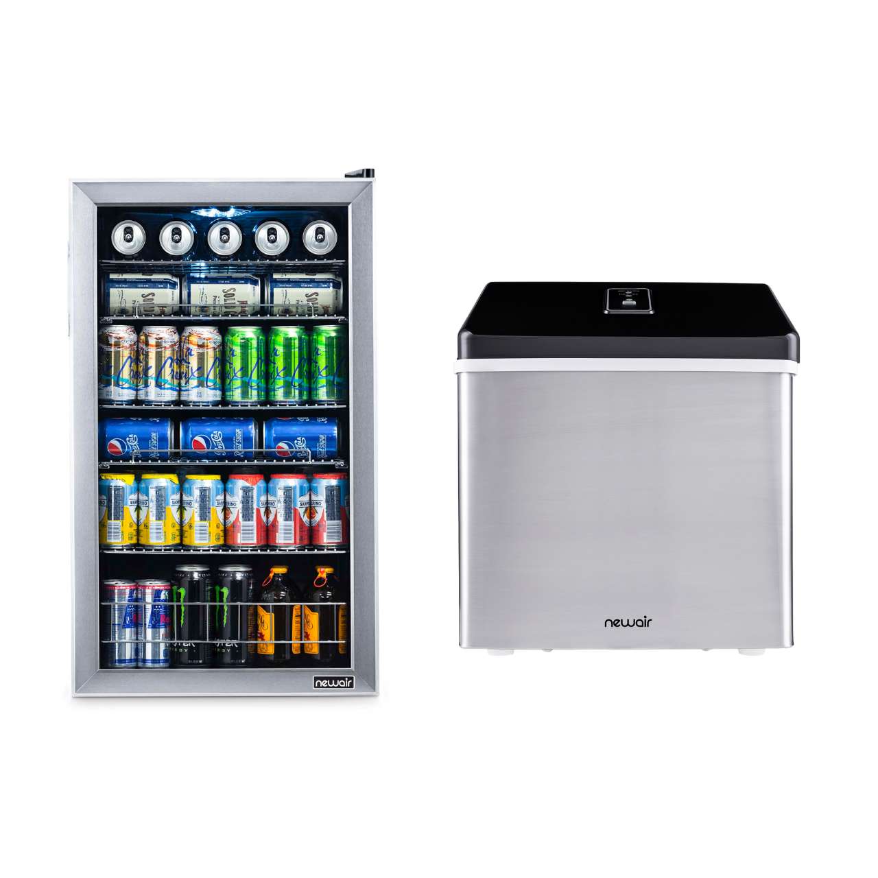 NewAir 126 Can Beverage Fridge and Countertop Clear Ice Maker Bundle