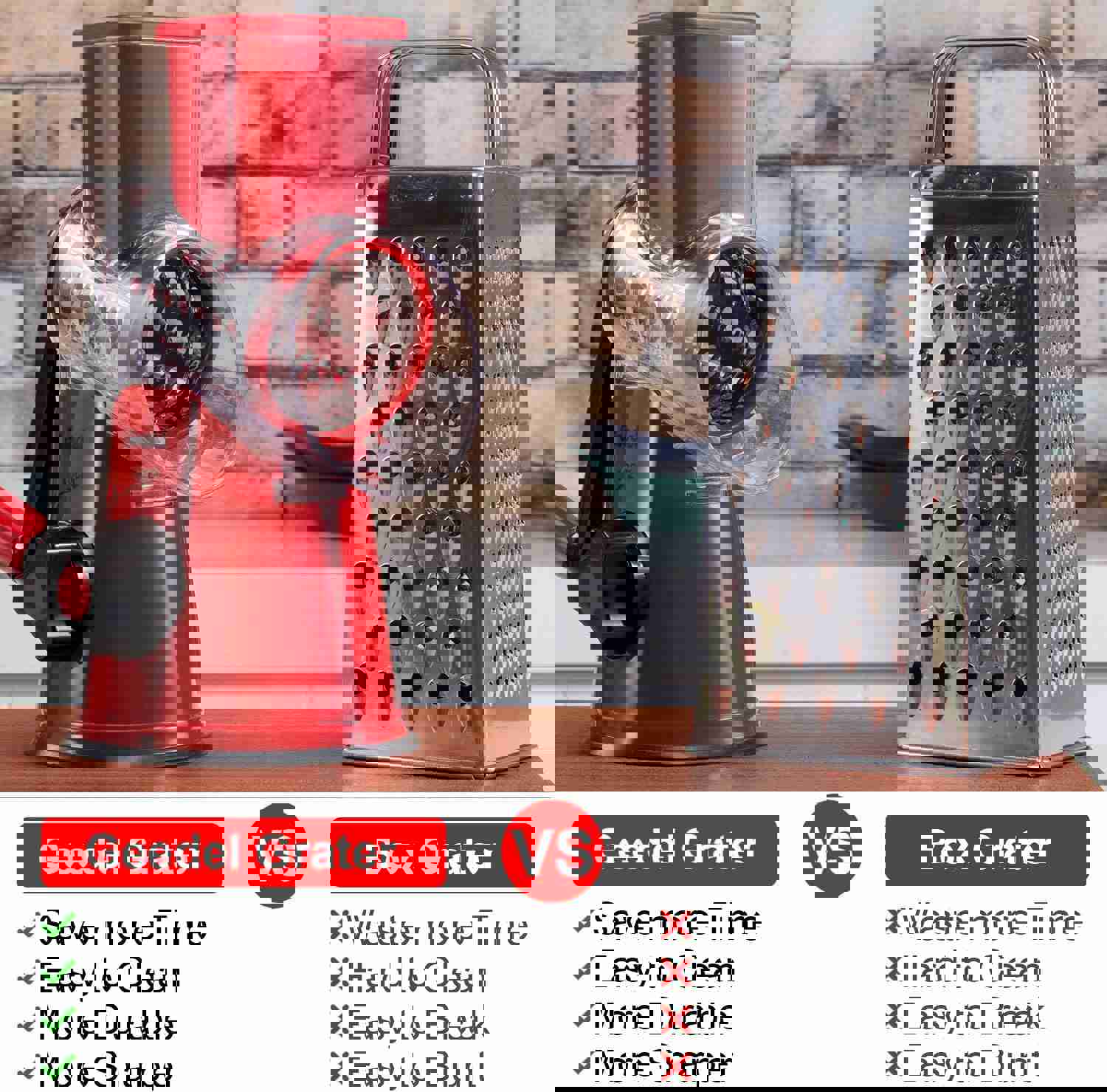 Rotary Cheese Grater with 2 Drum Blades - Safe & Fast Kitchen Grater for Cheese, Fruits, Vegetables, Nuts