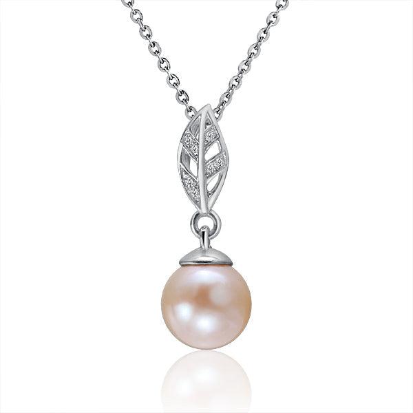 Pearl Pavé Maile Leaf Pendant - 925 Sterling Silver with Pearl and Topaz