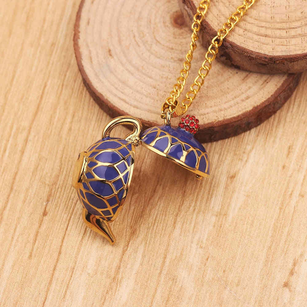 Hand Painted Teapot Tea Cup Pendant Necklace - Vintage Fashion Sweater Chain for Women & Men