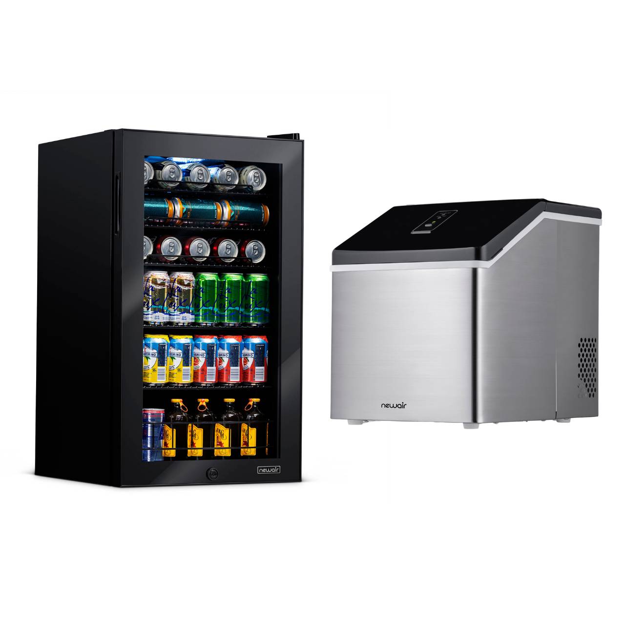 NewAir 126 Can Beverage Fridge and Countertop Clear Ice Maker Bundle
