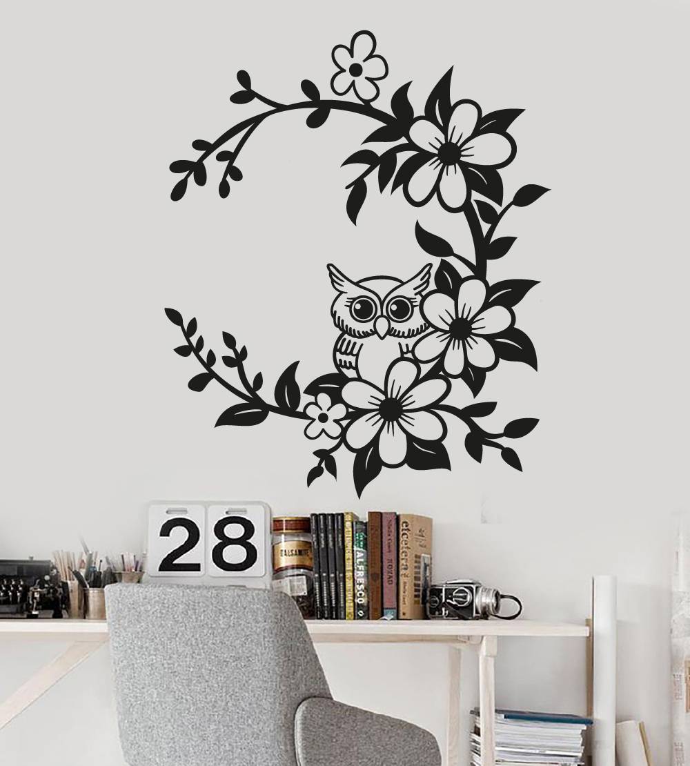 Owl Floral Vinyl Wall Sticker - Spring Garden Decal
