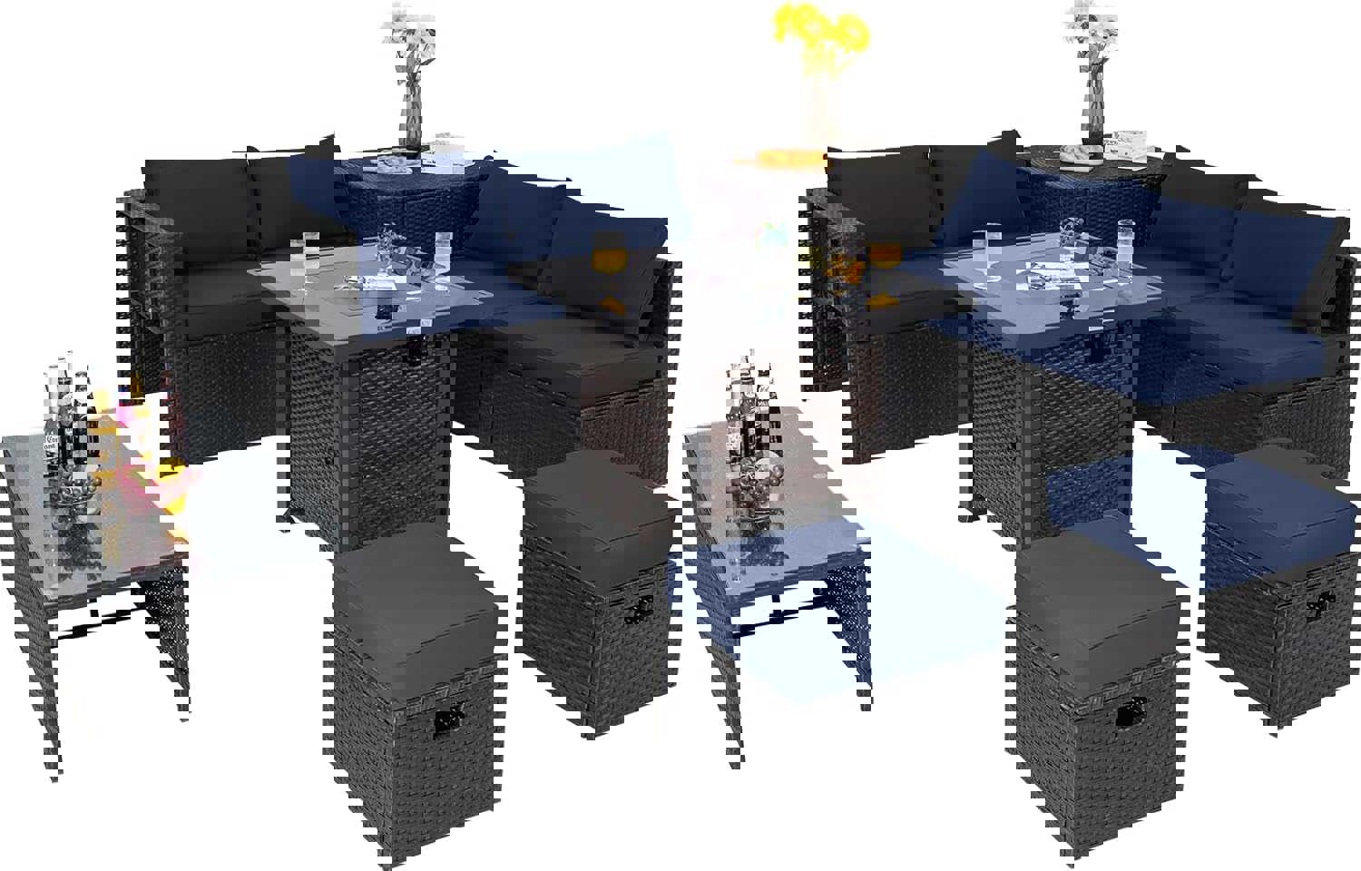 Tangkula 9-Piece Patio Furniture Set with 32” Fire Pit Table, 50,000 BTU Square Propane Fire Pit