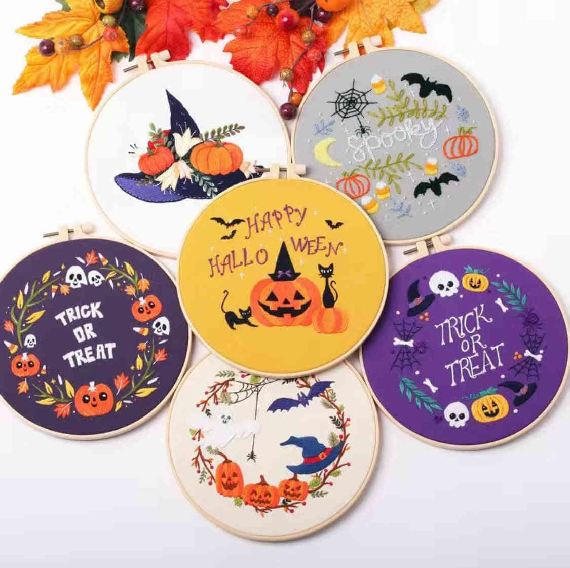 Halloween DIY Embroidery Kit - Spooky Pumpkin, Witch Hat & More