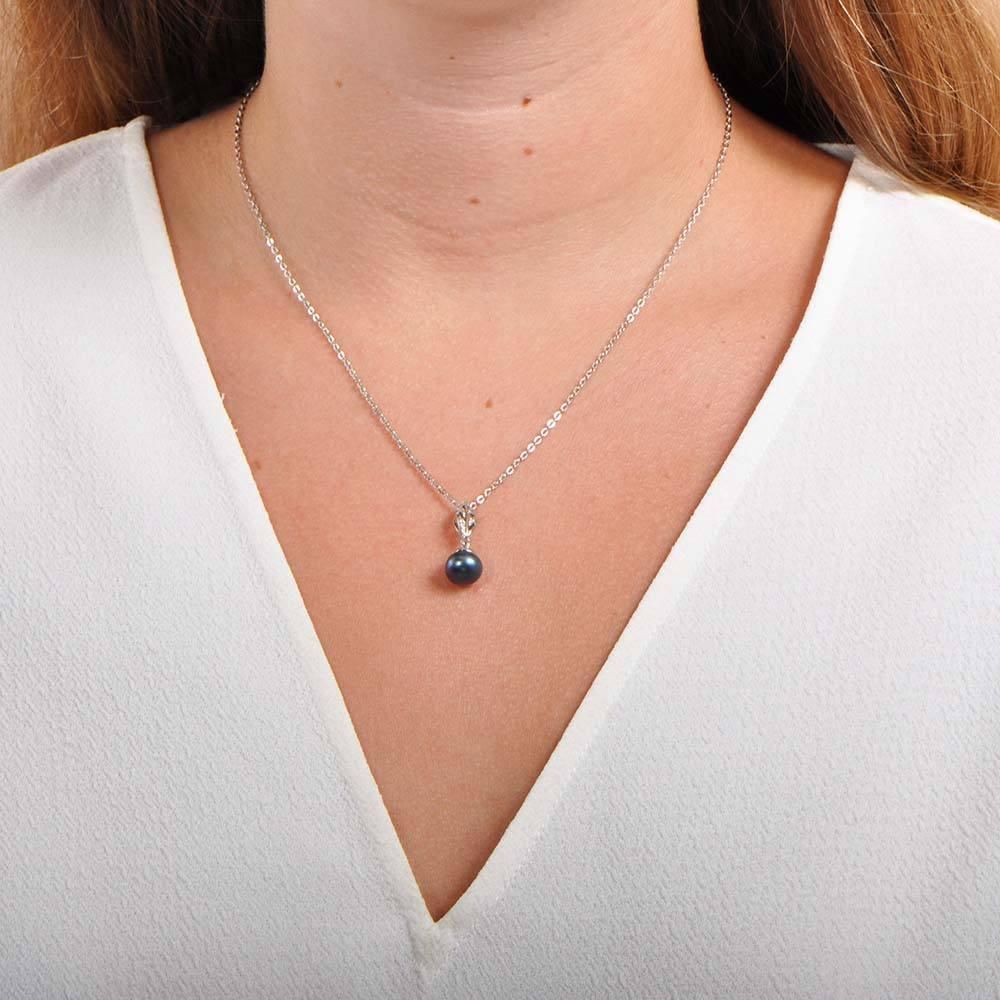 Pearl Pavé Maile Leaf Pendant - 925 Sterling Silver with Pearl and Topaz