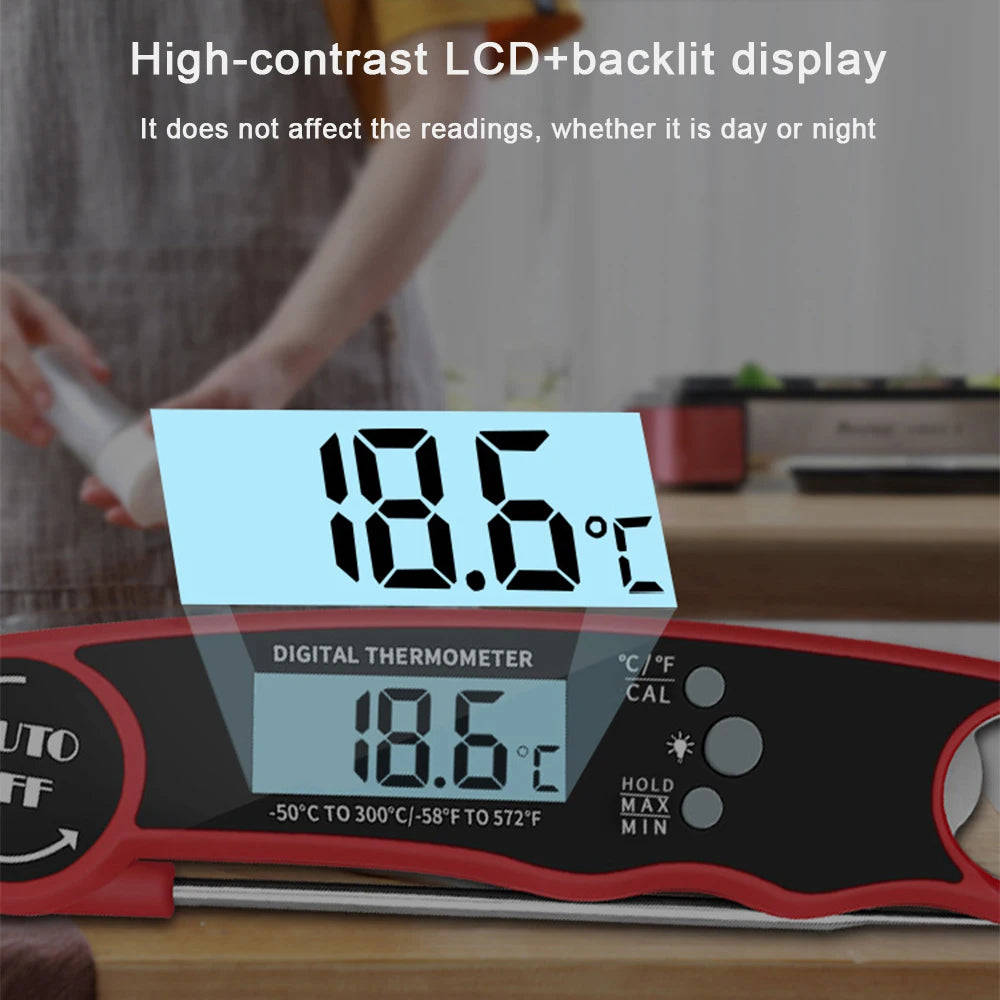 Portable Collapsible Digital Food Thermometer for Meat, Water, Milk, Cooking, BBQ, and Oven