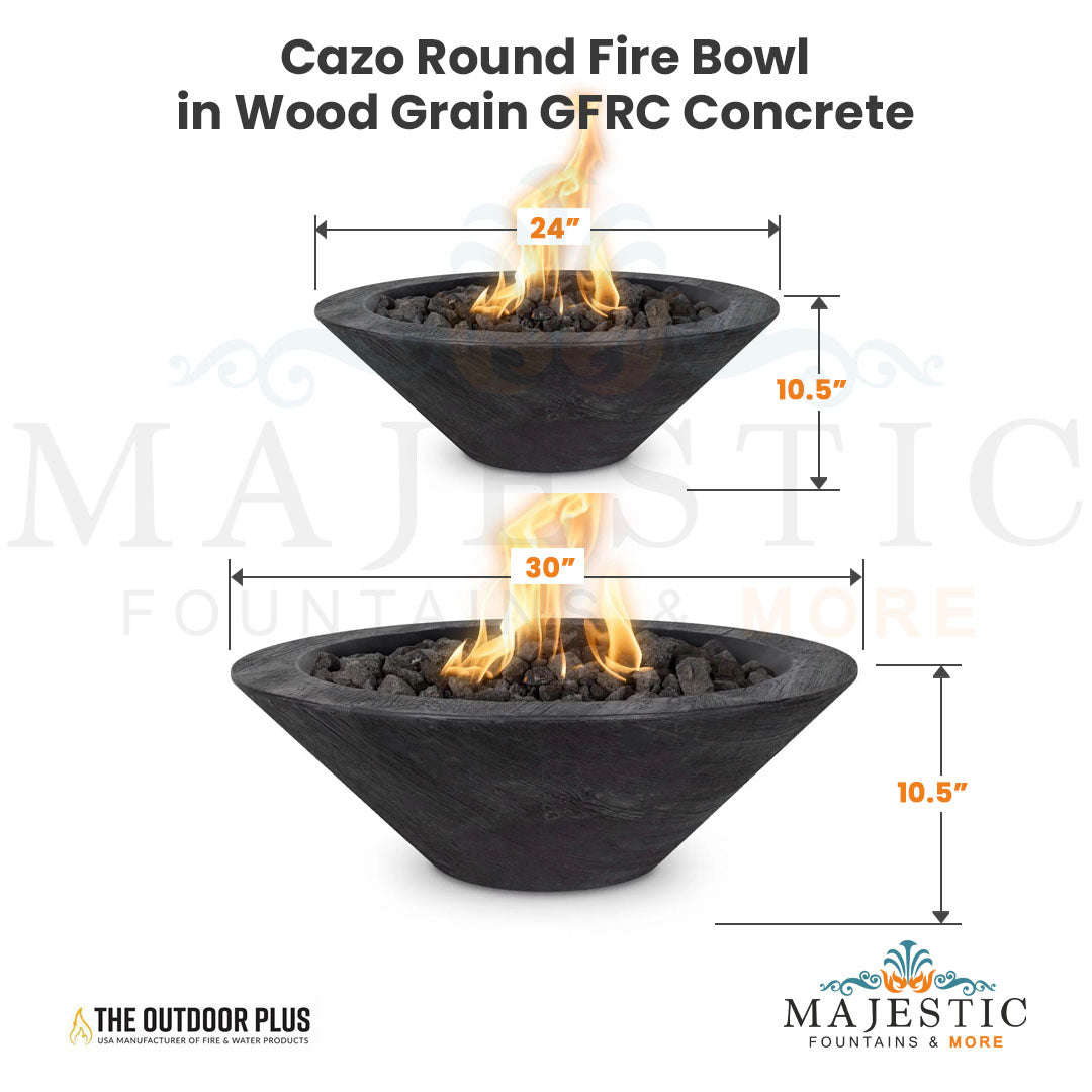 The Outdoor Plus Cazo Round Fire Bowl in Wood Grain with Free Cover