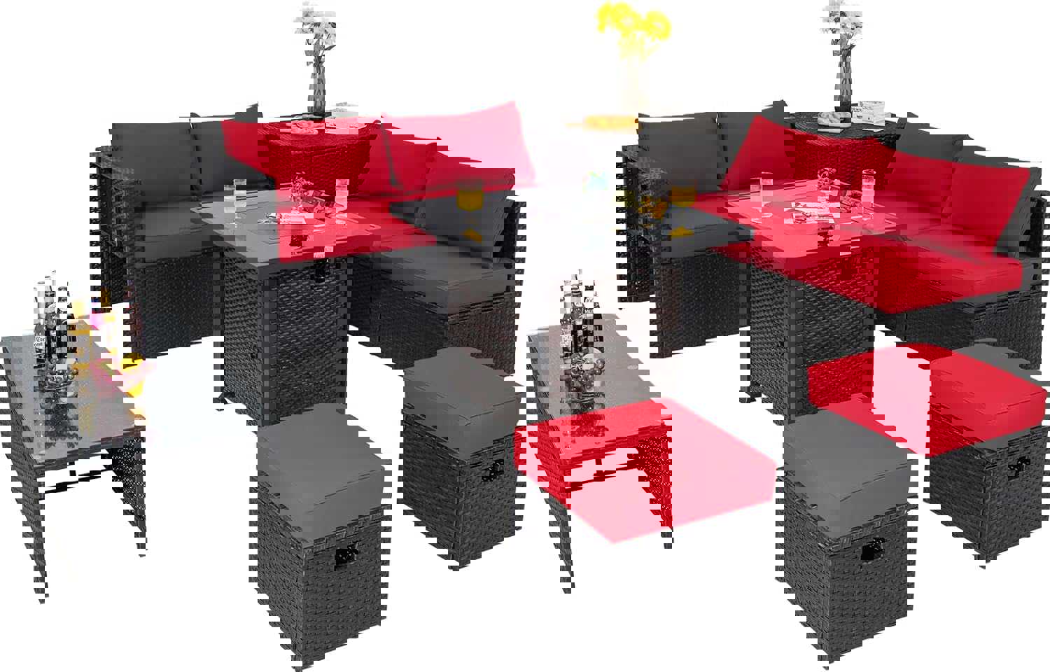 Tangkula 9-Piece Patio Furniture Set with 32” Fire Pit Table, 50,000 BTU Square Propane Fire Pit