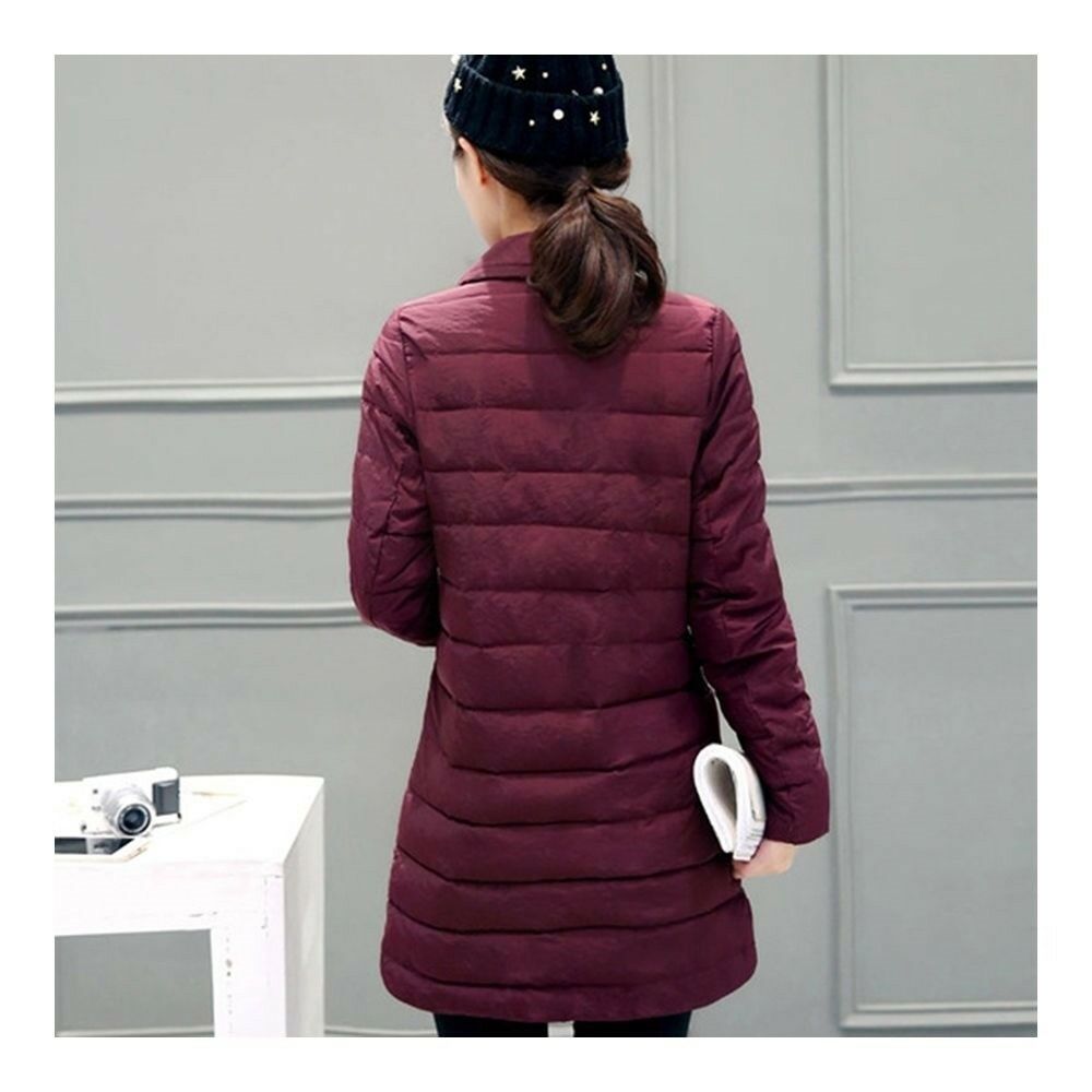 Winter Women Slim Light Thin Down Coat Middle Long Wine Red