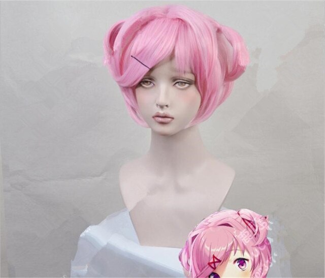 Doki Doki Literature Club Cosplay Natsuki Short Pink Pony Hair Wig C122