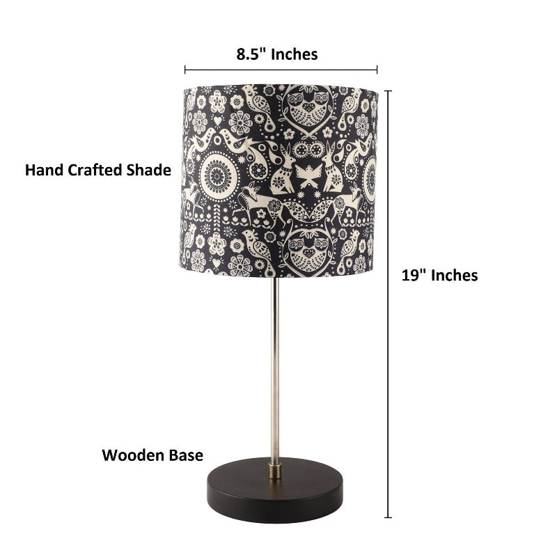 BTR CRAFTS Silver Rod With Black Wooden Base Table Lamp (Premium Color Lampshade)