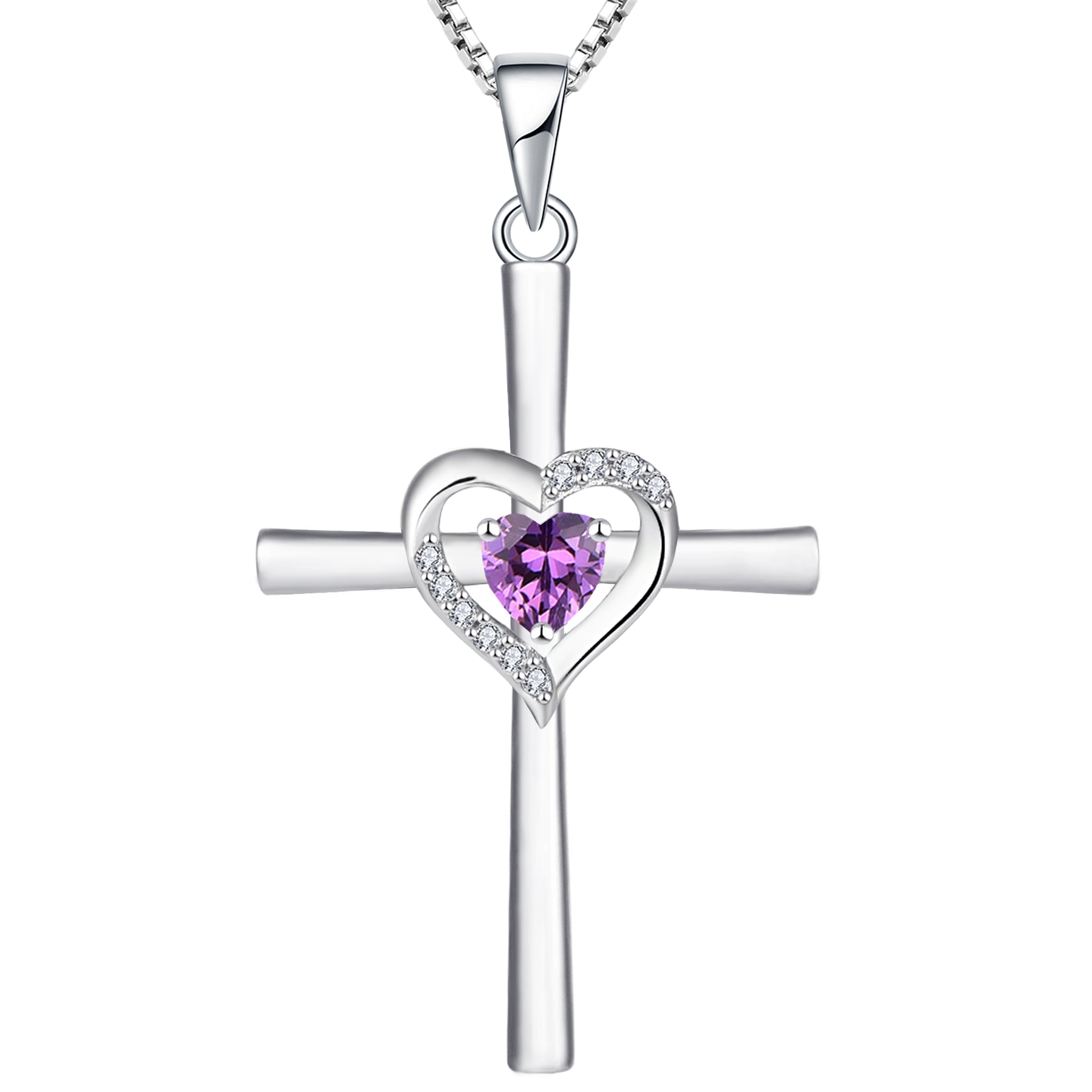 Yeelery Silver Pendant Gemstone Heart Cross Necklace