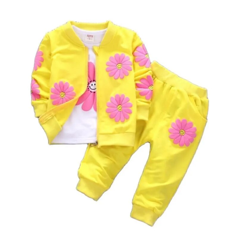 Toddler Girls Floral Design Three-piece Warm Cotton Clothing Set