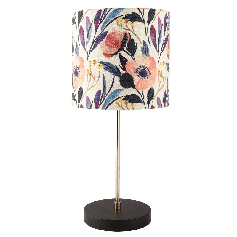 BTR CRAFTS Silver Rod With Black Wooden Base Table Lamp (Premium Color Lampshade)