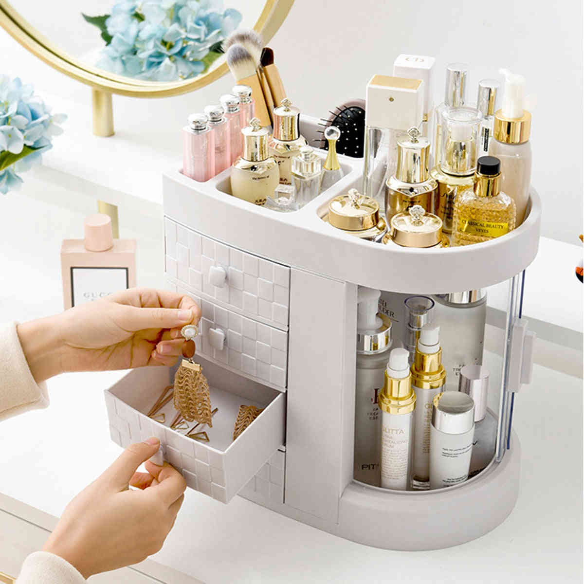 Transparent Desktop Dressing Box with Large-Capacity Drawers for Skin Care and Makeup Storage