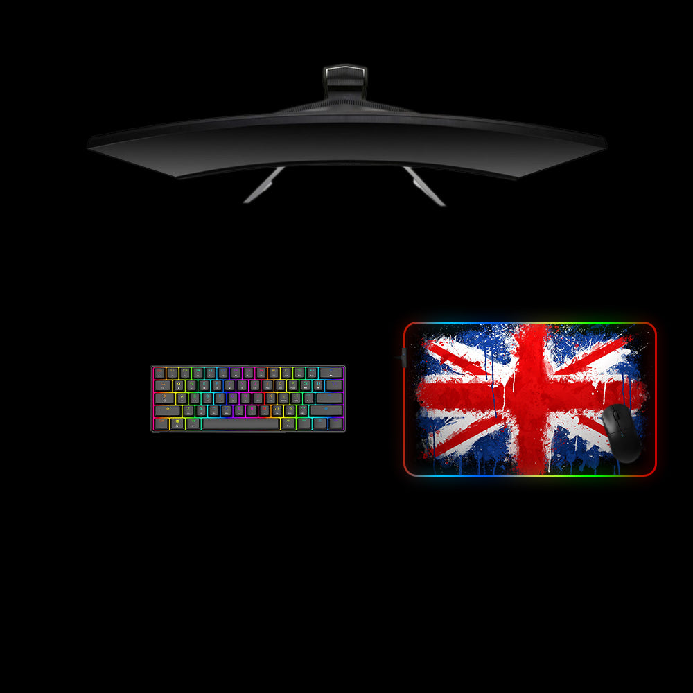 UK Flag Splash Paint RGB Gaming Mouse Pad with LED Strip