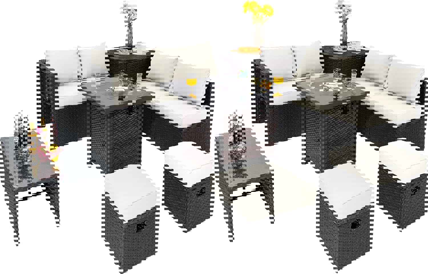 Tangkula 9-Piece Patio Furniture Set with 32” Fire Pit Table, 50,000 BTU Square Propane Fire Pit