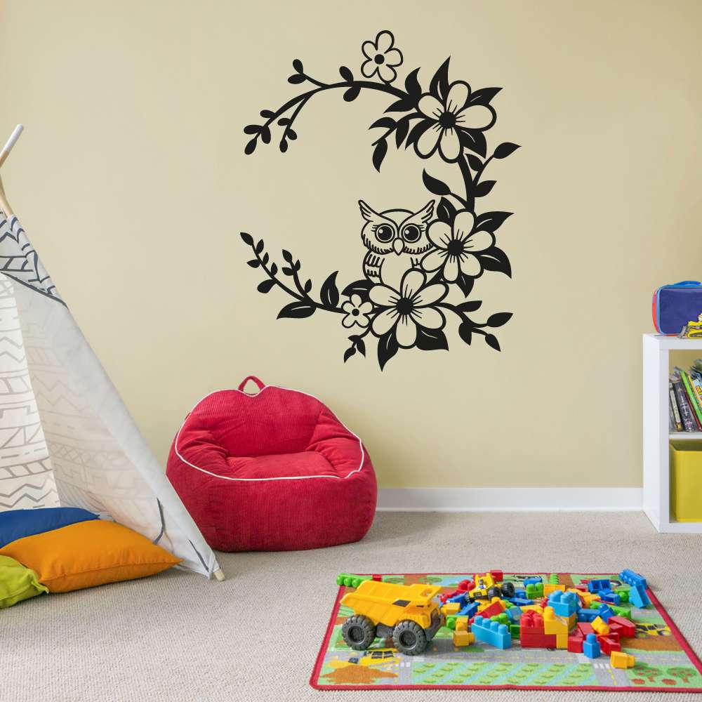 Owl Floral Vinyl Wall Sticker - Spring Garden Decal