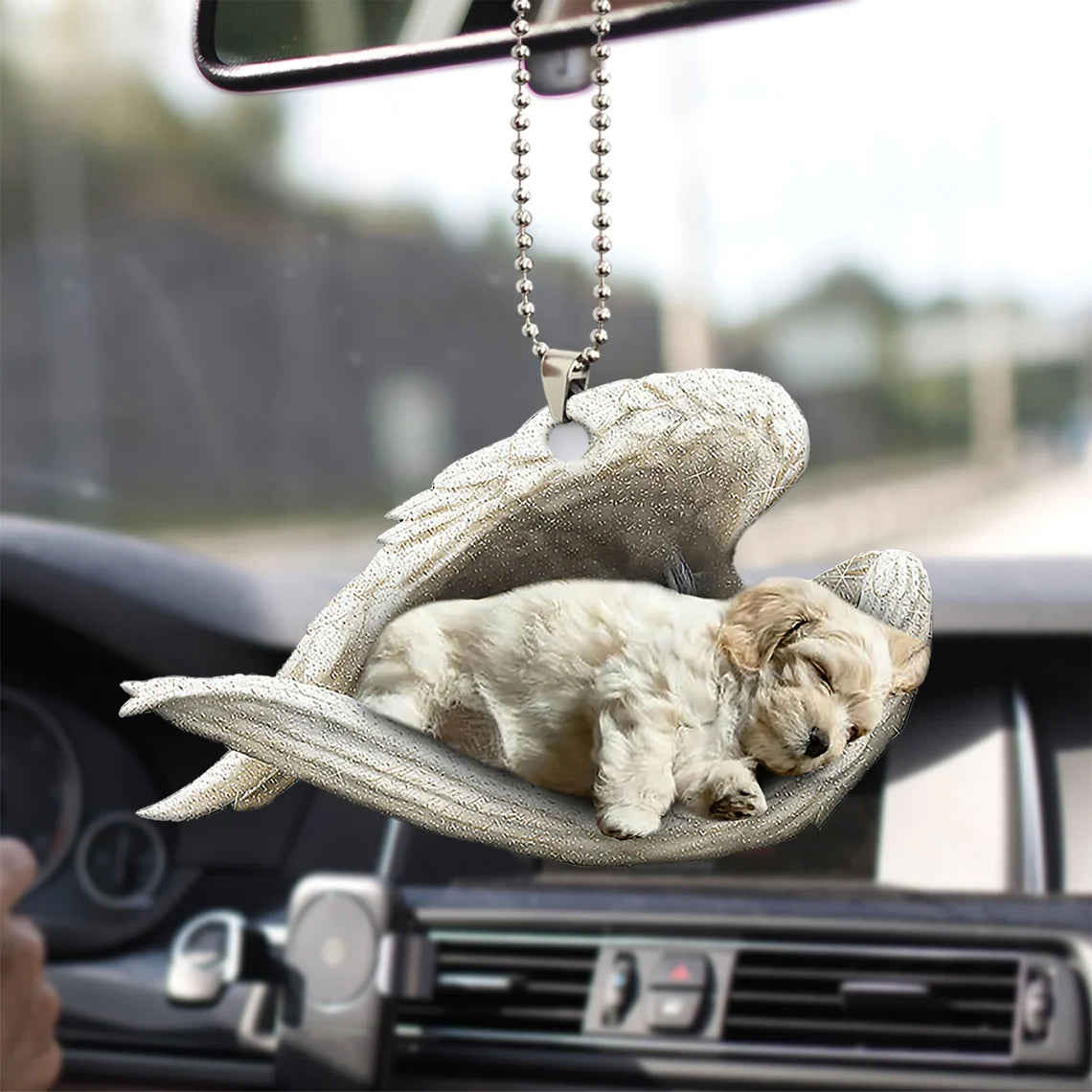 Lhasa Apso Sleeping Angel Wing - Memorial Dog Lover Rear View Mirror Car Accessory