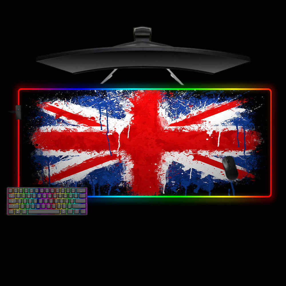UK Flag Splash Paint RGB Gaming Mouse Pad with LED Strip