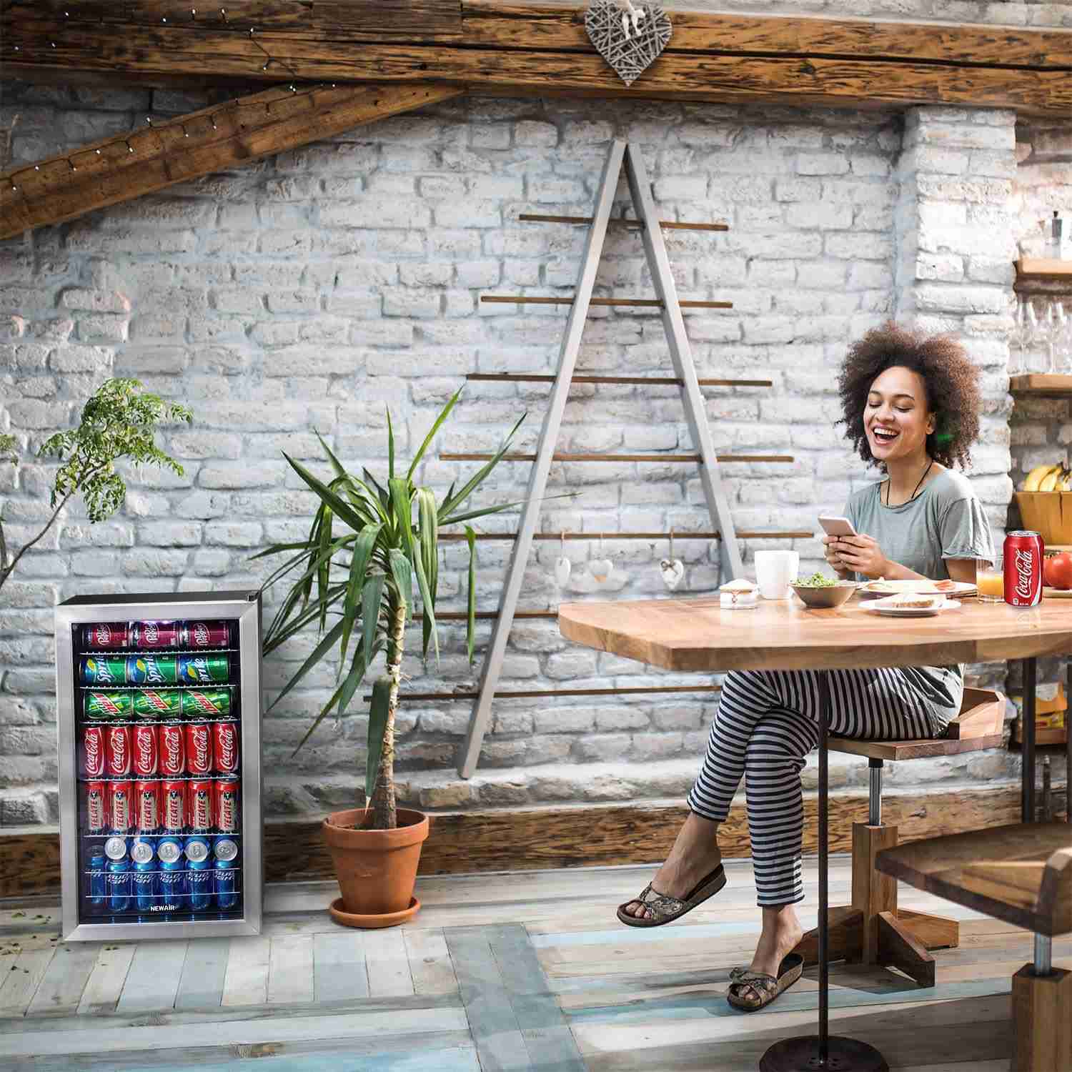 NewAir 126 Can Beverage Fridge and Countertop Clear Ice Maker Bundle