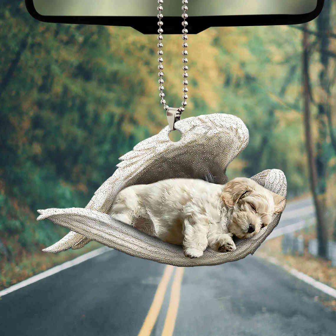 Lhasa Apso Sleeping Angel Wing - Memorial Dog Lover Rear View Mirror Car Accessory