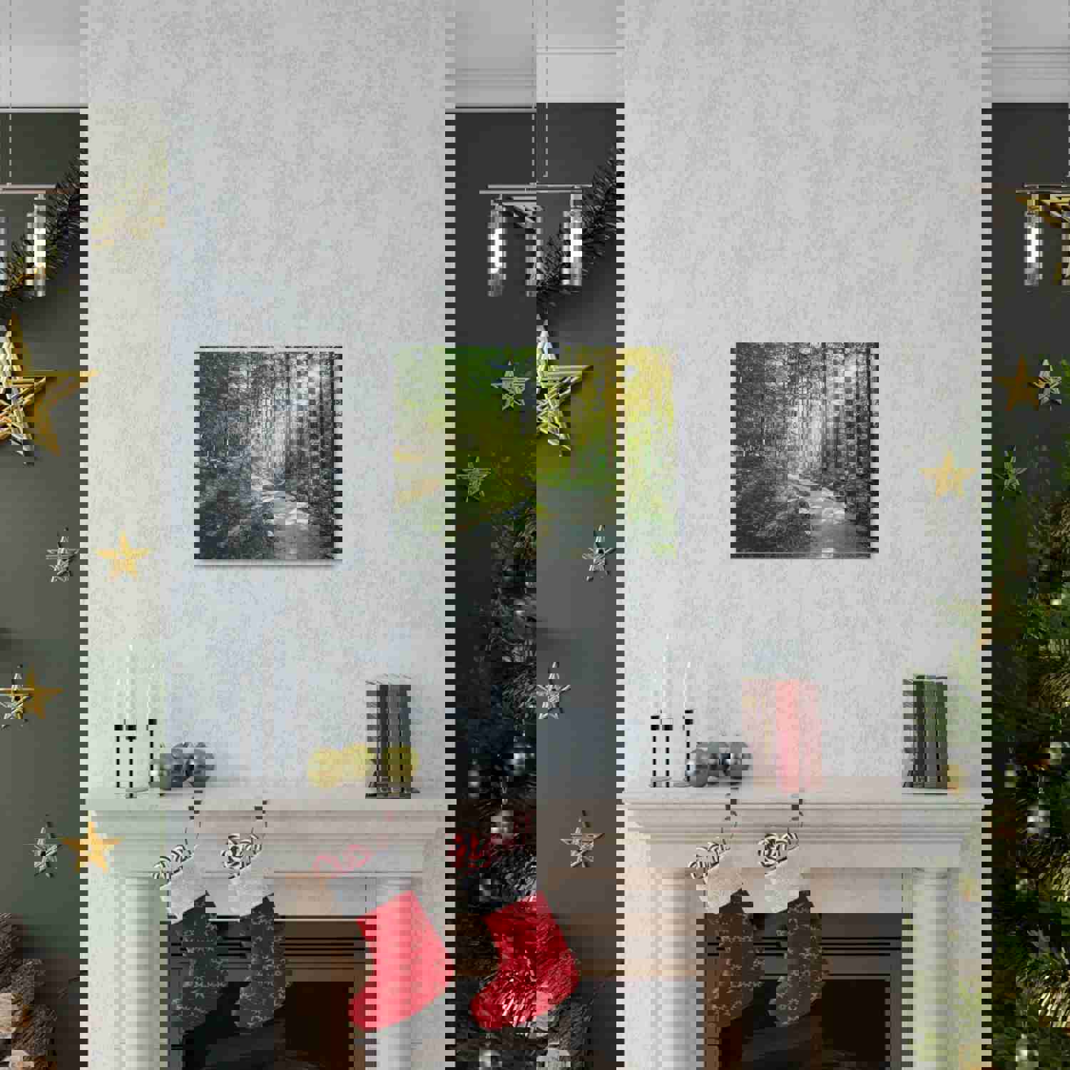 Sunlight Through Green Forest Path Nature Photography Canvas Wall Art