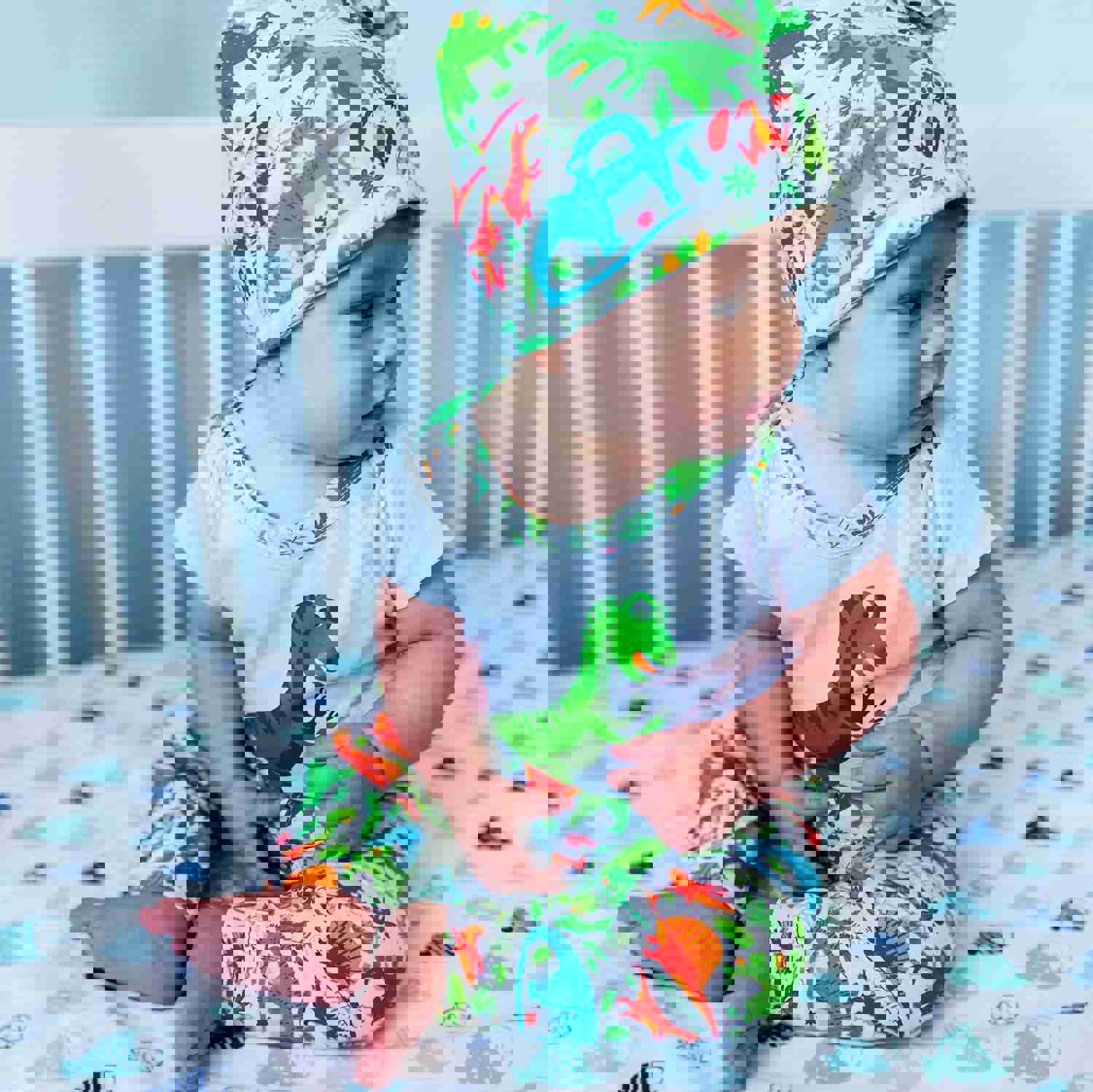 AnnLoren Baby Layette Boys Dinosaur Onesie Pants Cap 3pc Gift Set (3M - 18M)