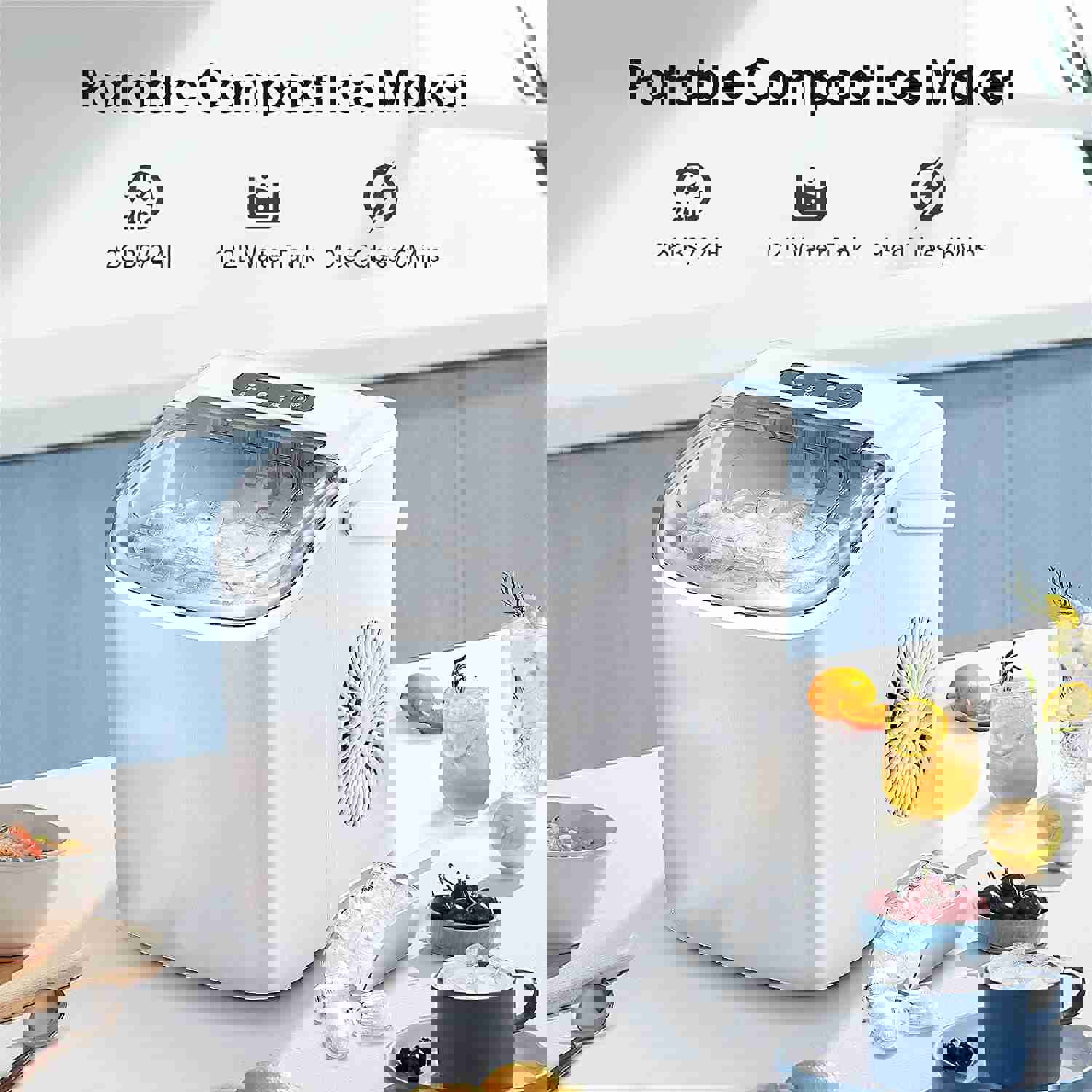 Portable Ice Maker Machine with Self-Cleaning, 26Lbs/24H, 9 Ice Cubes in 8 Mins for Home/Office/Kitchen (White)