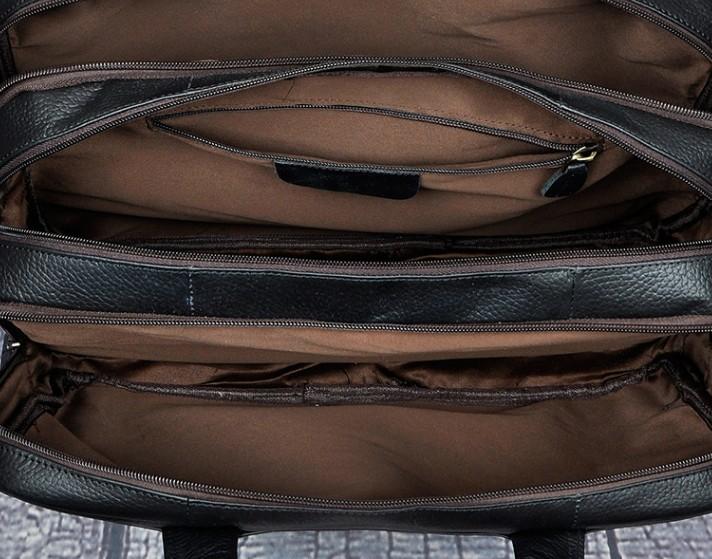 Black Leather Men's Large Briefcase - Travel & Business Work Bag