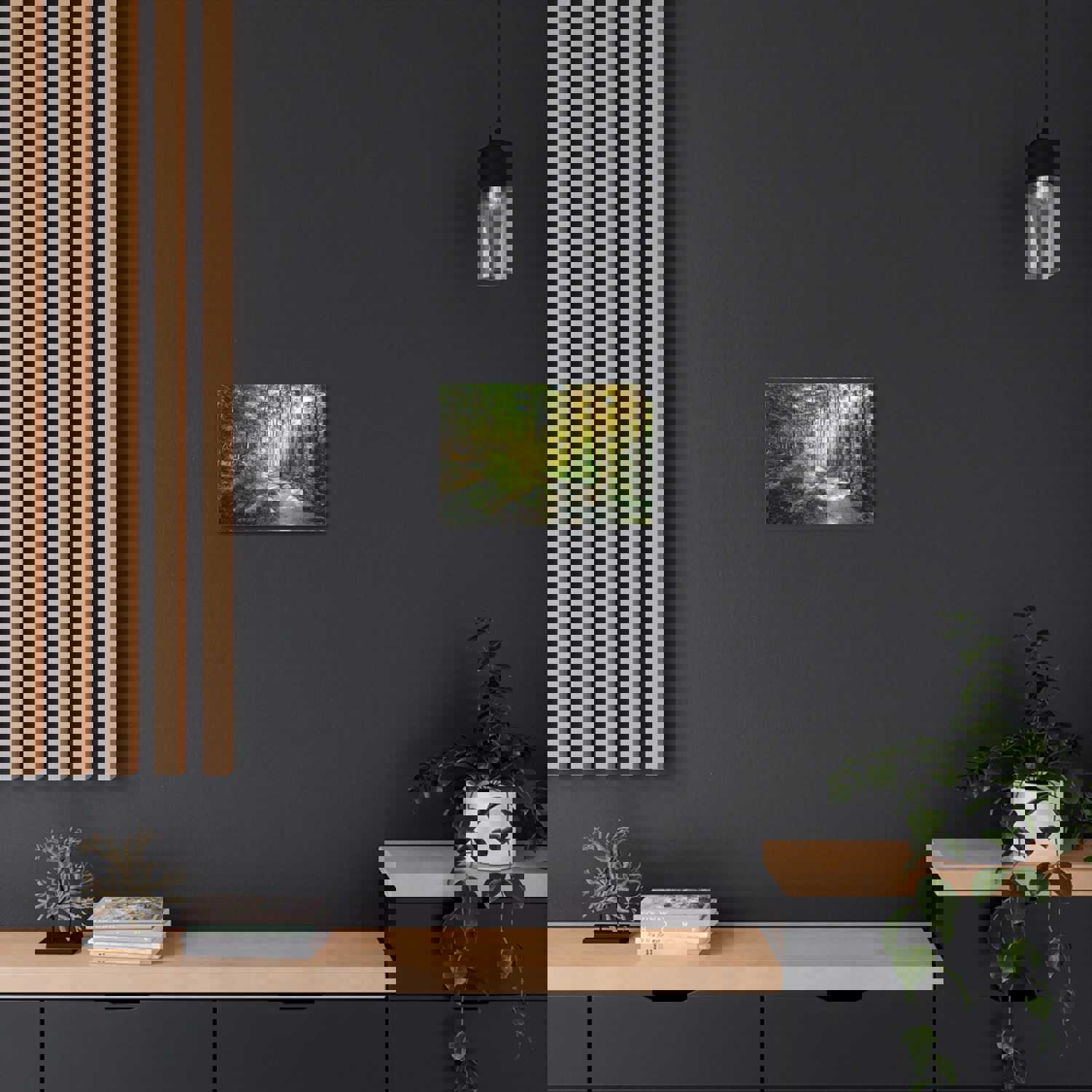 Sunlight Through Green Forest Path Nature Photography Canvas Wall Art