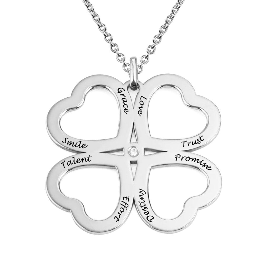 Custom Text Clover Necklace - Personalized Silver Name Necklace for Mother's Day Gift