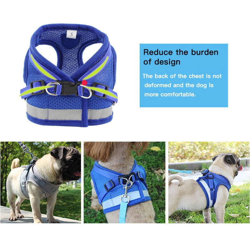Adjustable Pet Dog Cat Harness with Leash - Soft Breathable Plaid Vest for Small, Medium, Large Dogs