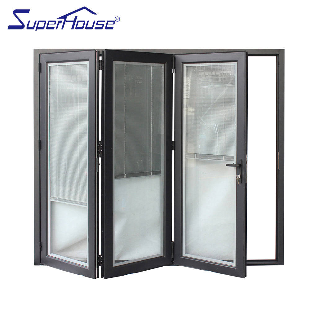 Miami-Dade County Approved Energy Efficient Aluminum Glass Folding Door with Blinds Insert