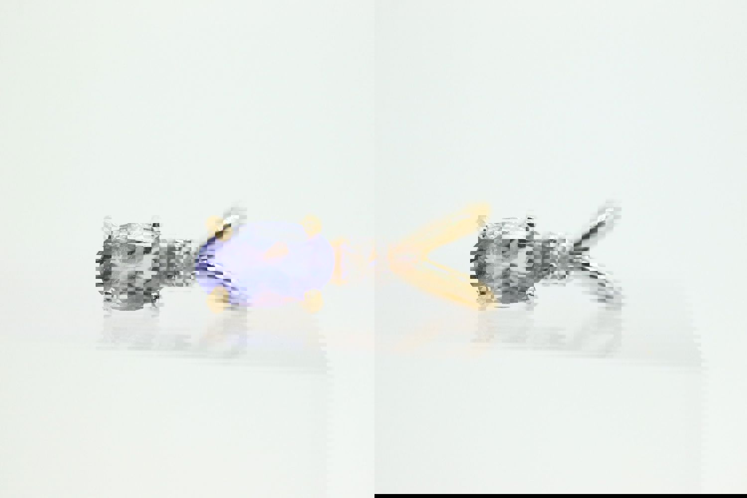 14k Tanzanite and Diamond Pendant - Dainty Oval Cut Solitaire Pendant