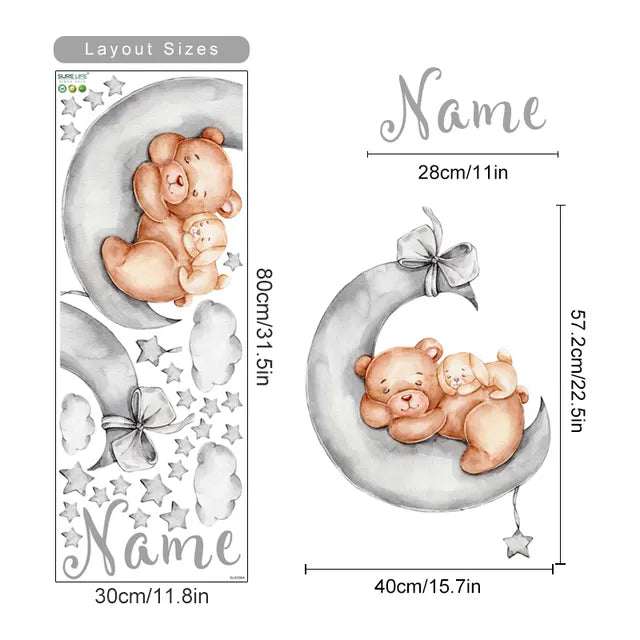 Personalized Bear Balloons Baby's Name Wall Decals - Nursery Room Removable PVC Stickers