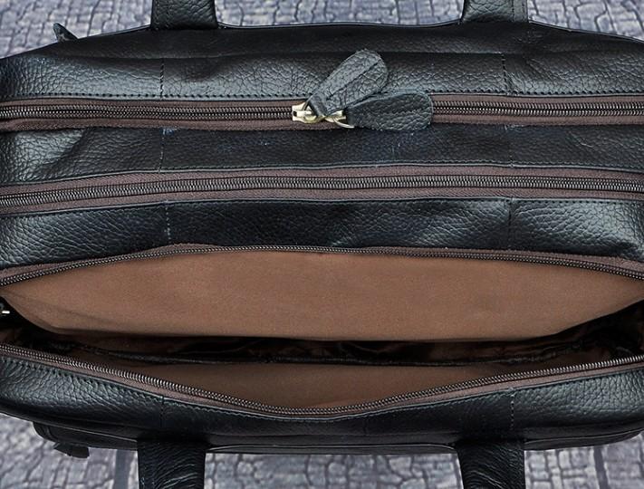 Black Leather Men's Large Briefcase - Travel & Business Work Bag