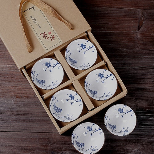 6-Piece Vintage Wine Tea Cups Set - 80ml Blue and White Retro Teaware