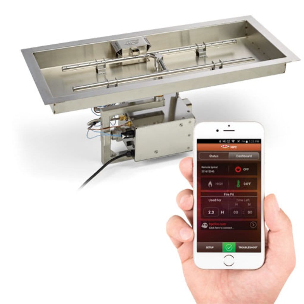 HPC 42x14 Rectangle H-Burner Bowl Pan Electronic Ignition Fire Pit Insert