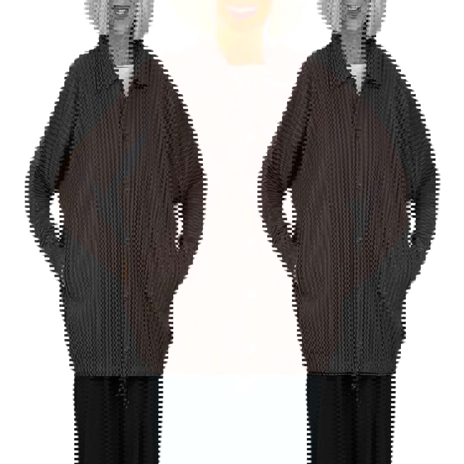 HEATHER PLEATS JACKET - Neutral Colored Collared Snap Front Jacket