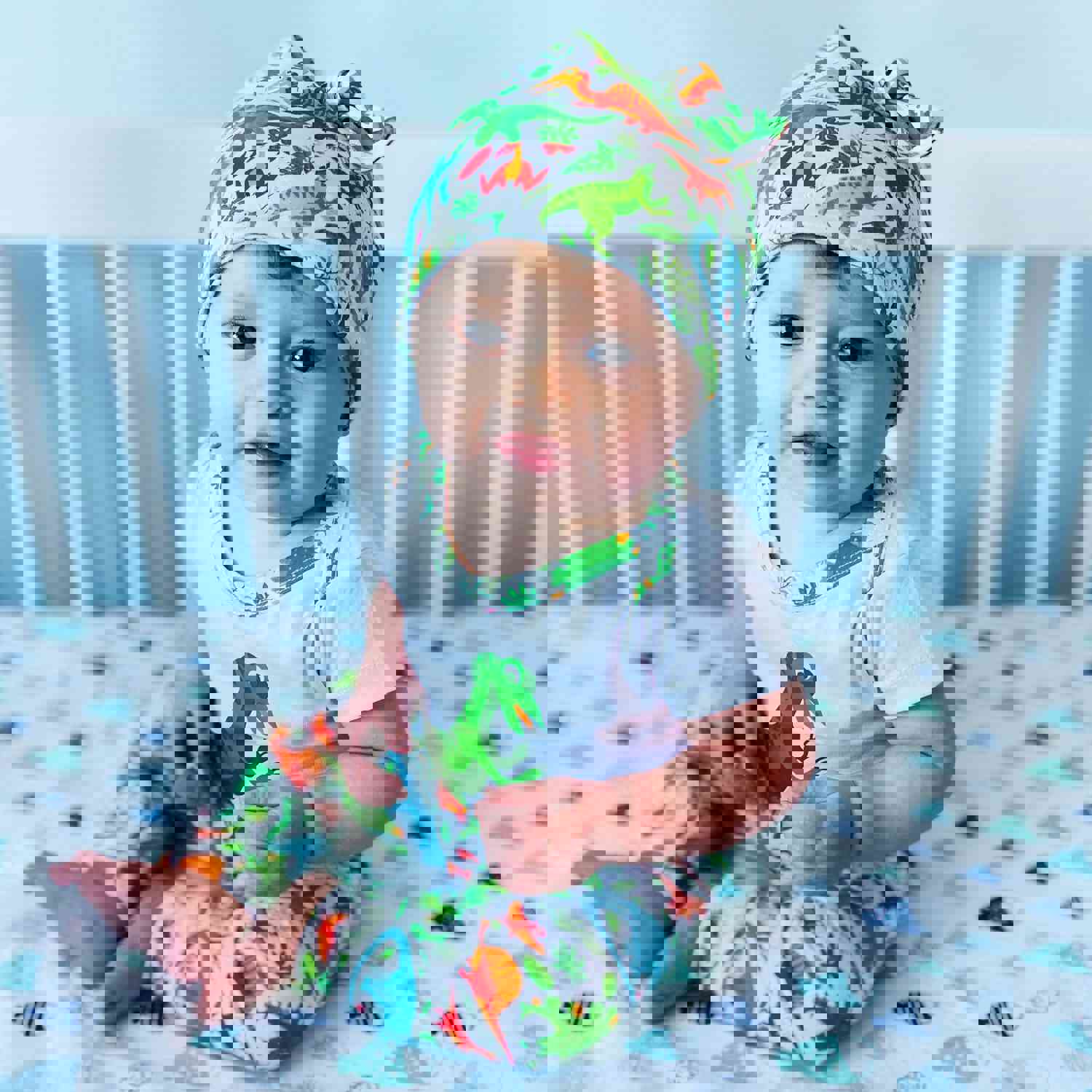 AnnLoren Baby Layette Boys Dinosaur Onesie Pants Cap 3pc Gift Set (3M - 18M)