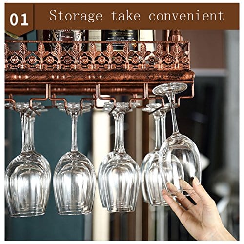 FURVOKIA Industrial Vintage Metal Bar Wine Glass Hanging Rack - Black, Adjustable Height (47.2L)