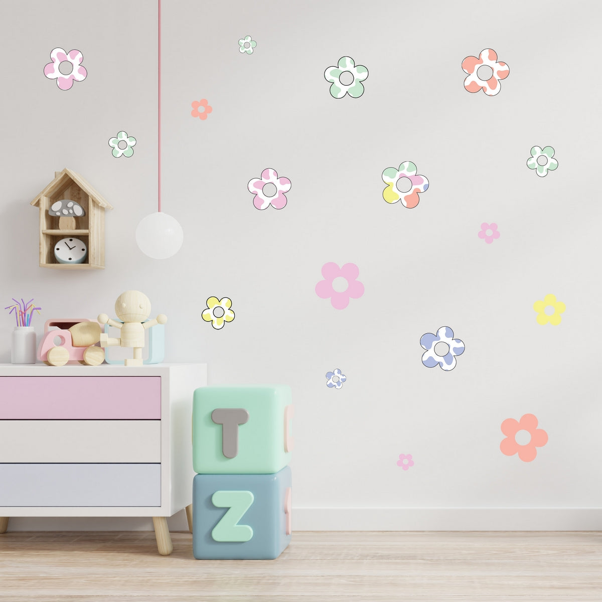 Pastel Flowers Wall Decals - Peel and Stick Floral Decor